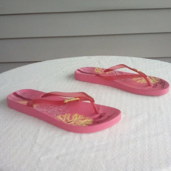 Ipanema Women's Glossy Coral Reef Pink & Red Thongs Sandals Flip Flops size 10 - Picture 3 of 10